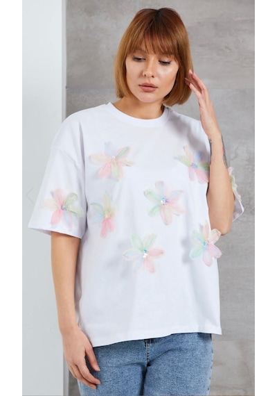 Çiçekli T-shirt Beyaz