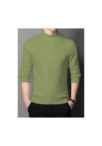 Slim Fit Yarım Balıkçı Yaka Triko Kazak Haki