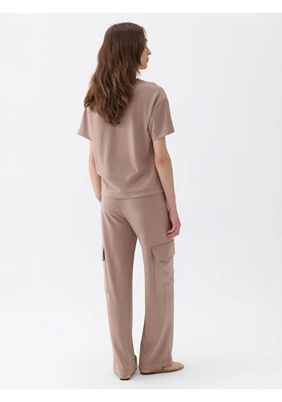 Nocturne Minimalist Oversize Kadın T-shirt - Kısa Kol - Günlük Bej
