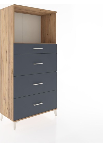 Hyperion Dolap Tek Raflı 4 Çekmeceli 88x44x182 Çam-antrasit Çam