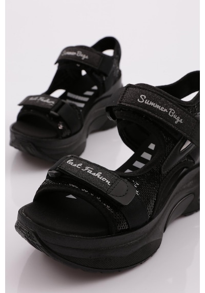 Dgn 3032 Kadin Kalin Taban Cirtli Sandalet 3032-2027-R1534 Siyah
