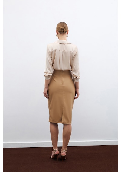 Sateen Deri Kalem Etek - Bej-135596 Bej