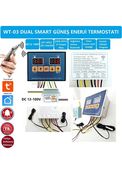 Yate10 Wt-03 Dual Smart Wifi Dc12-100v 17a Güneş Panel Termostat/ Timer