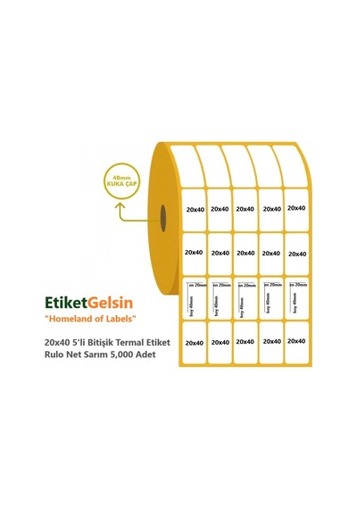 20X40 Termal Etiket 5'Li Bitişik 10 Rulo