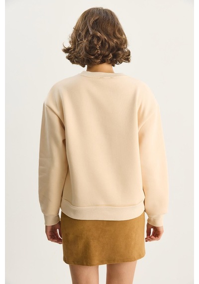 Shade Kadın Fiyonk Nakışlı Kurdele Aksesuarlı Üç İplik Şardonlu Sweatshirt 60601048 - Bej