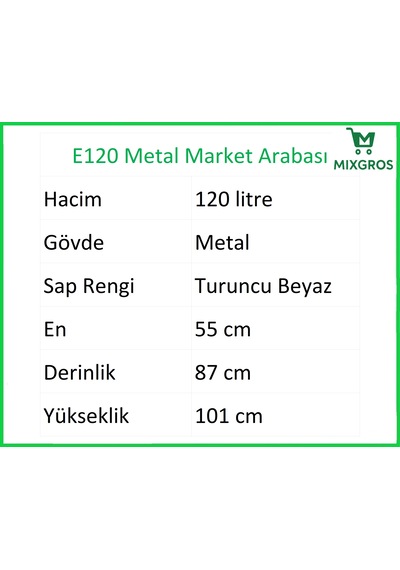 E120 Metal Market Alışveriş Arabası 120 Litre