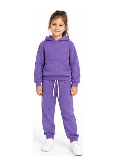 Rony Pony Kids Kız Çocuk Mor Kapşonlu Eşofman Takımı Kanguru Cepli Sweatshirt Ve Jogger Alt 2 Li Set