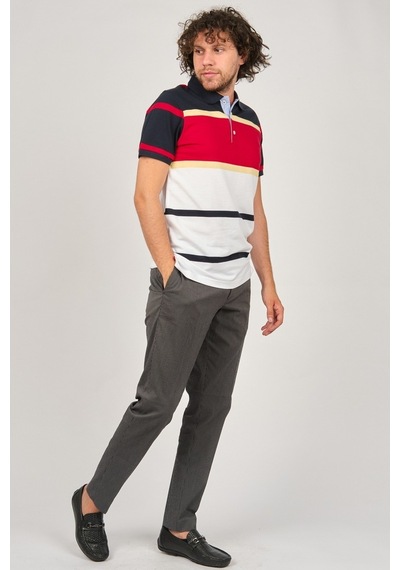 Desen Triko Erkek Polo Yaka Blok Desenli T-Shirt 0249821 Lacivert-Lacivert