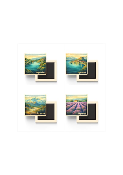 Isparta - 4'lü Memleket Seti - Baskılı Buzdolap Magneti Kare - 9x9 Cm - 4 Adet