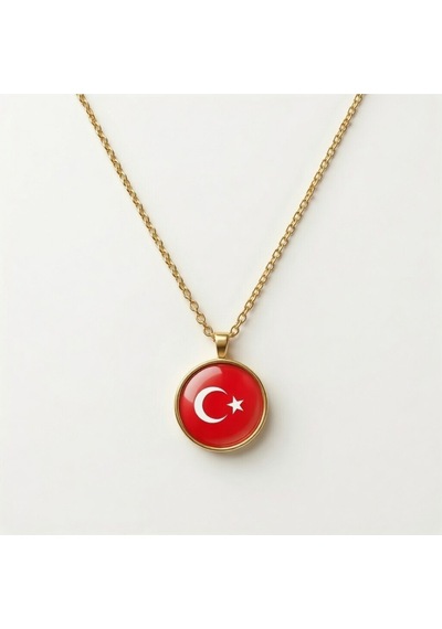 Türkiye Bayrağı Altın Kaplama Paslanmaz Çelik Mini Kolye İnce Zincir