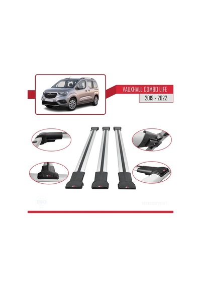 Vauxhall Combo Life 2019-2022 Arası İle Uyumlu Fly Model Ara Atkı Tavan Barı Gri 3 Adet Bar