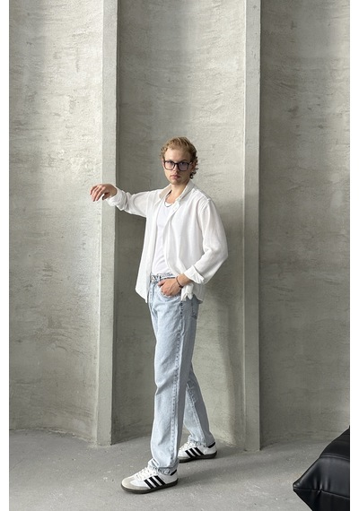 Erkek Baggy Jean Pantolon Mavi