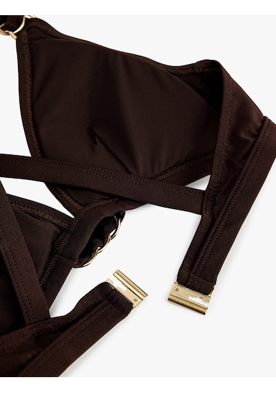 Koton Aksesuarlı Çapraz Askılı Bikini Üstü Kahverengi 6sak10033mm Koton Aksesuarlı Çapraz Askılı Bikini Üstü Kahverengi 6sak10033mm