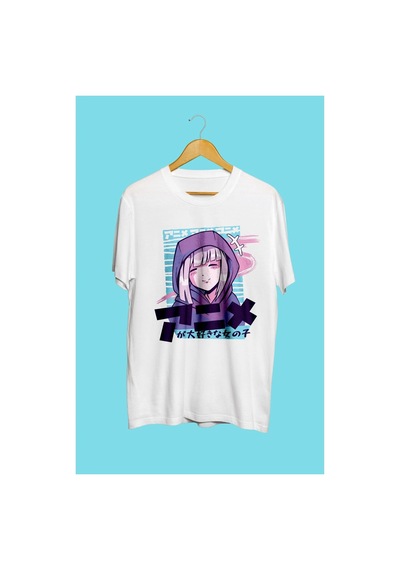Tarzsokak Şirin Anime Kız Manga Japon Çizim Tasarım Baskılı Unisex Tişört Beyaz