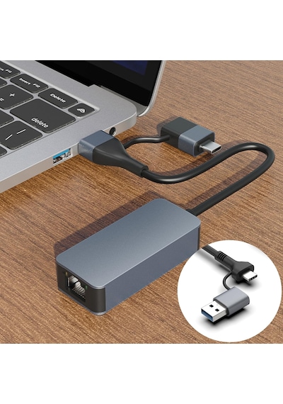 Microcase Alüminyum Gövde 2.5g Rj45 Ethernet Dönüştürücü - Usb 3.0 Ve Type-c 2'si 1 Arada İnternet Adaptörü-al5812