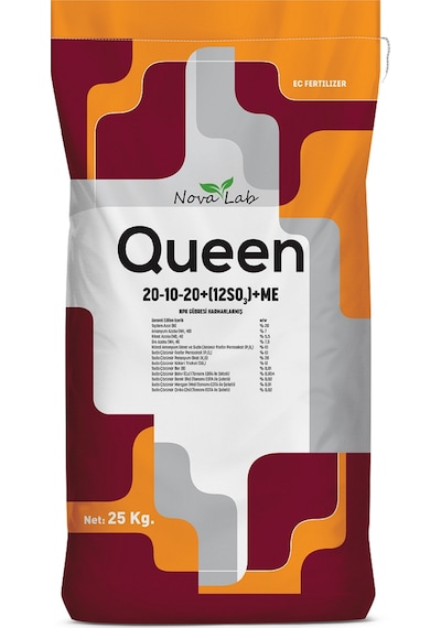 Novalab Queen 20 - 10 - 20 + (12So3) + Me Npk Suda Çözünür DaMLama Gübresi 25 KG