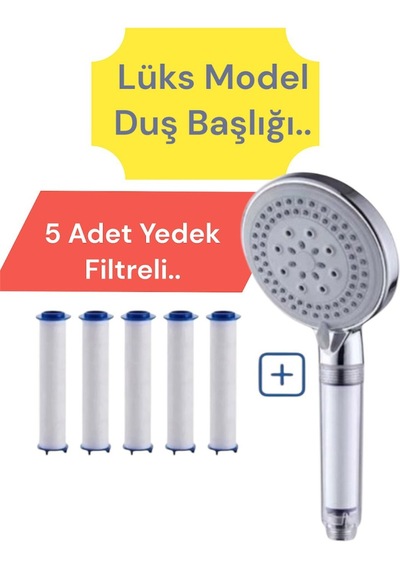 Truva 5 Adet Yedek Filtreli Duş Başlığı Kireç Önleyici Özellikli Su Tas Gri