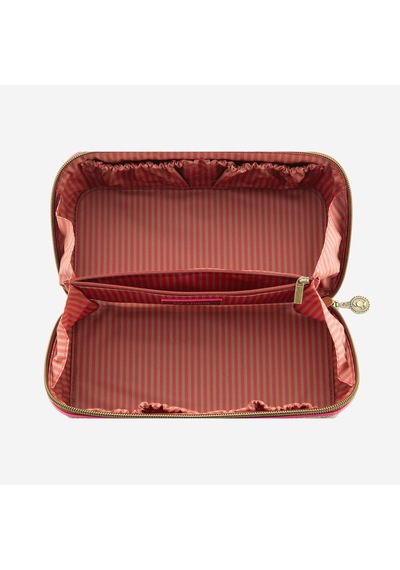 Pembe Suni Deri Makyaj Çantası 23,5x10,5x11 Cm