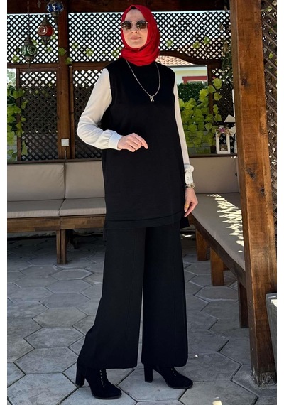 Rabia Şamlı Pantolonlu İç Takım Siyah Normal
