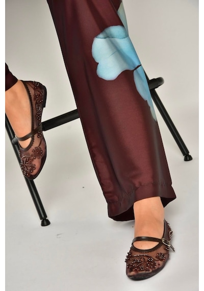 Fox Shoes Y726330115 Kahverengi File İnci Detaylı File Kadın Babet Kahverengi