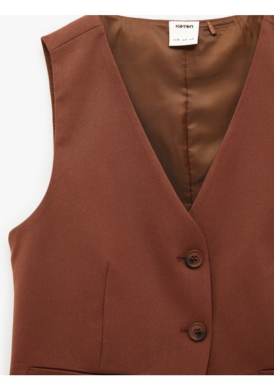 Koton Regular Fit V Yaka Blazer Yelek Kahverengi 6sak20031pw Kahve