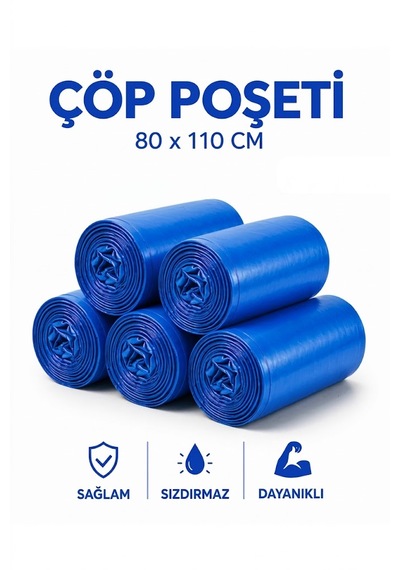 Şeylişeyler - Mavi Çöp Poşeti 80x110 Cm Endüstriyel Battal Boy Çöp Torbası 800 Gr 10'lu 1 Rulo