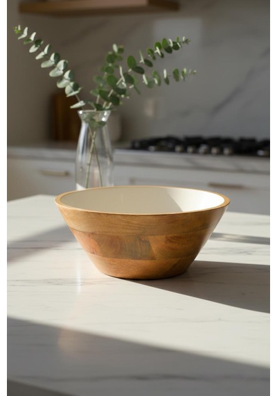 Mango Agacı Sunum Servis Kasesi & Dekoratif Kase 25 Cm Krem-1 Krem - Kahverengi