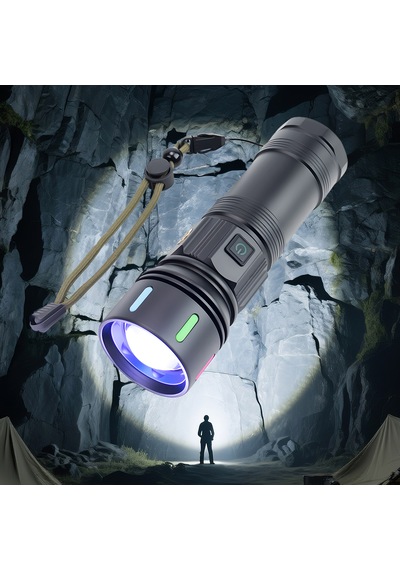 Şarjlı Kamp Feneri / Dijital Ekranlı Güç Göstergeli - 9 Mod Powerbank Özellikli, Şarj Kablolu, Taşıma Çantalı Tripod Takılabilir Gri