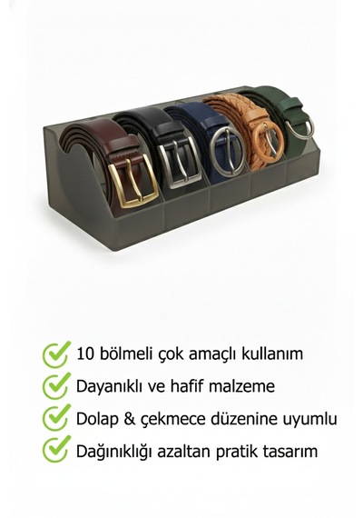 Tineke 5 Bölmeli Kemer Çorap Takı Makyaj Organizeri Dolap İçi Kemer Düzenleyici Organizer Gri Gri