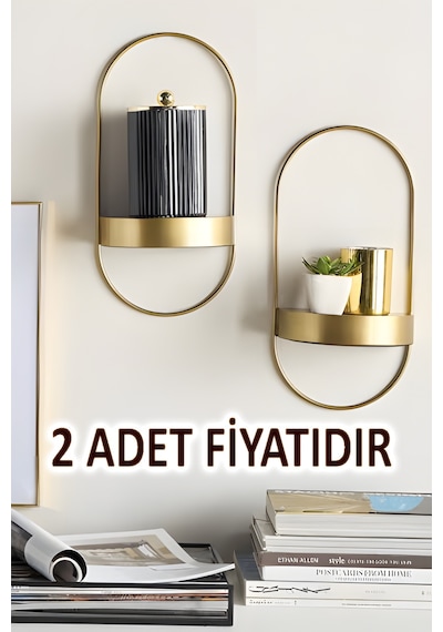 Gold 2 Adet Yeni Dekor Duvar Rafı - Modern Dekoratif - Chakra Konsept - Duvar Rafı Gold
