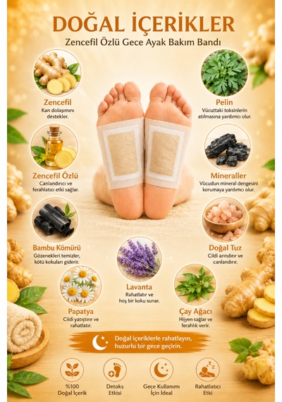 Waw Detox Foot Patch 10 Adet Zencefil Özlü Gece Ayak Bakım Bandı
