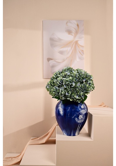 Yeşil Yapay Ortanca Çiçeği 5 Dallı Premium Canlı Islak Dokulu 42 Cm