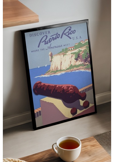 Puerto Rico Siyah Ahşap Çerçeveli Poster, Dekoratif Seyahat Duvar Tablosu