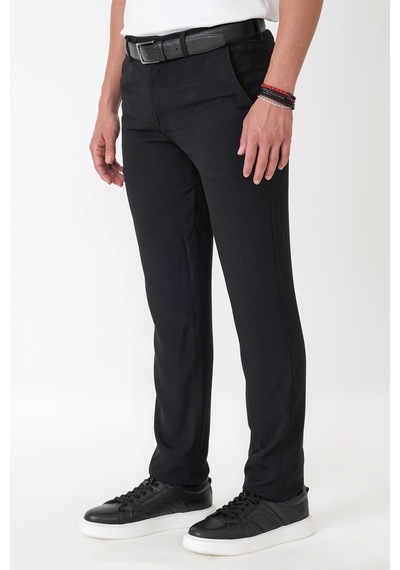 Comfort Fit Yan Cepli Pamuklu Siyah Pantolon P 1225