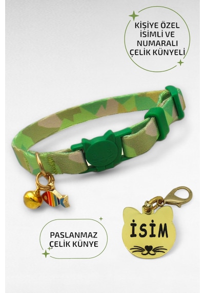 Caramelos Güvenlik Kilitli Kedi Tasması, Isimli Kedi Tasması, Kedi Isimlik, Kedi Künyesi, Safety Click Ay