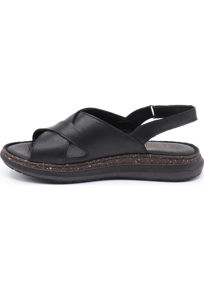 Nesilshoes Nesil Shoes Mns 153 Siyah Hakiki Soft Deri Kadın Sandalet
