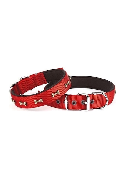Doggie Comfort Dokuma Kemikli Köpek Boyun Tasması Medium Kırmızı