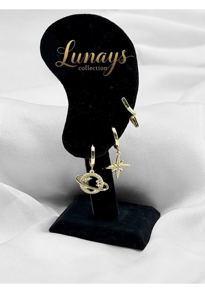 Jevelry 3 Lü Kuzey Yıldızı Model Kadın Küpe Gold Renk Gold