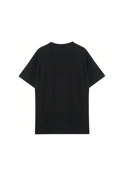Lnmera T-shirt - Siyah Baskılı Oversize Bisiklet Yaka Kısa Kol Siyah