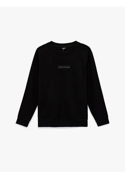 Koton Regular Fit Uzun Kollu Baskılı Bisiklet Yaka Sweatshirt Siyah 6sam70017mk Siyah