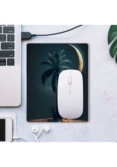 Sonictouch Gece Mavisi Ay Ve Palmiye Desenli Kaydırmaz Gaming Oyuncu Dikişsiz Mouse Pad/ped 17x21cm