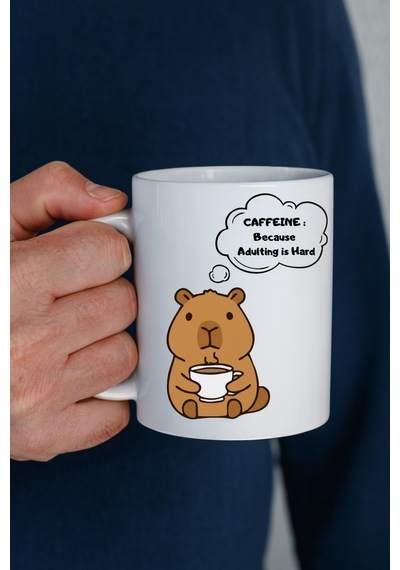 Caffeine Because Adulting İs Hard Yazılı Kupa Model 207 Komik Tasarım Seramik Kahve Kupası  Se