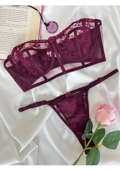 Arinda Candice Bordo Çiçek Desenli Brode İşlemeli Tek Renk Balenli Kapsız Askıları Çıkarılabilir Bralette Sütyen Tanga Alt Üst İç Çamaşırı Takımı 2 Parça Arinda Candice Bordo Çiçek Desenli Brode İşlemeli Tek Renk Balenli Kapsız Askıları Çıkarılabilir Bralette Sütyen Tanga Alt Üst İç Çamaşırı Takımı 2 Parça
