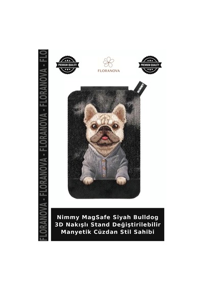 Nimmy Magsafe Siyah Bulldog 3d Nakışlı Stand Değiştirilebilir Manyetik Cüzdan Stil Sahibi