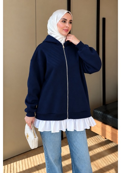 Balenbi Kadın 3 İplik İçi Polarlı Kapüşonlu Fırfır Detaylı Tesettür Basic Sweat Hırka 394 Lacivert Balenbi Kadın 3 İplik İçi Polarlı Kapüşonlu Fırfır Detaylı Tesettür Basic Sweat Hırka 394 Lacivert
