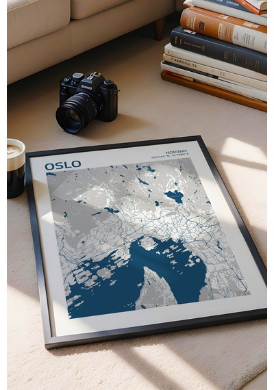 Oslo Norveç Norway Haritası Çerçeveli Tablo Lüks Salon Ofis Duvar Dekorasyonu Hediyelik Tablo