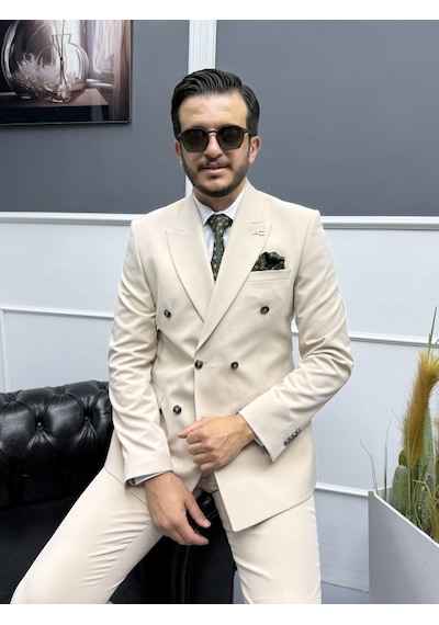 Avni Ceylan Milano Doppio Stil Kruvaze Takım Elbise Krem