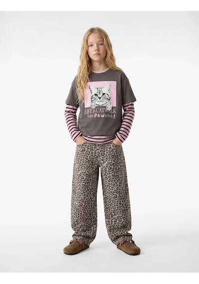 Koton Kedi Baskılı Antrasit Kız Çocuk T-shirt 6skg10105ak Antrasit