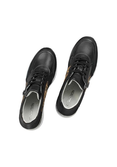 Kadın Siyah Bağcıklı Dolgu Topuklu Deri Sneaker