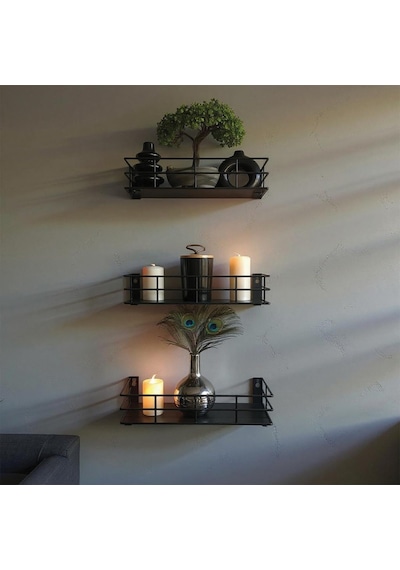 3'lü Set Dekoratif Metal Duvar Rafı - Minimalist Tasarım, Dayanıklı Ve Şık Raflar - 31cm/29cm/27cm Diğer